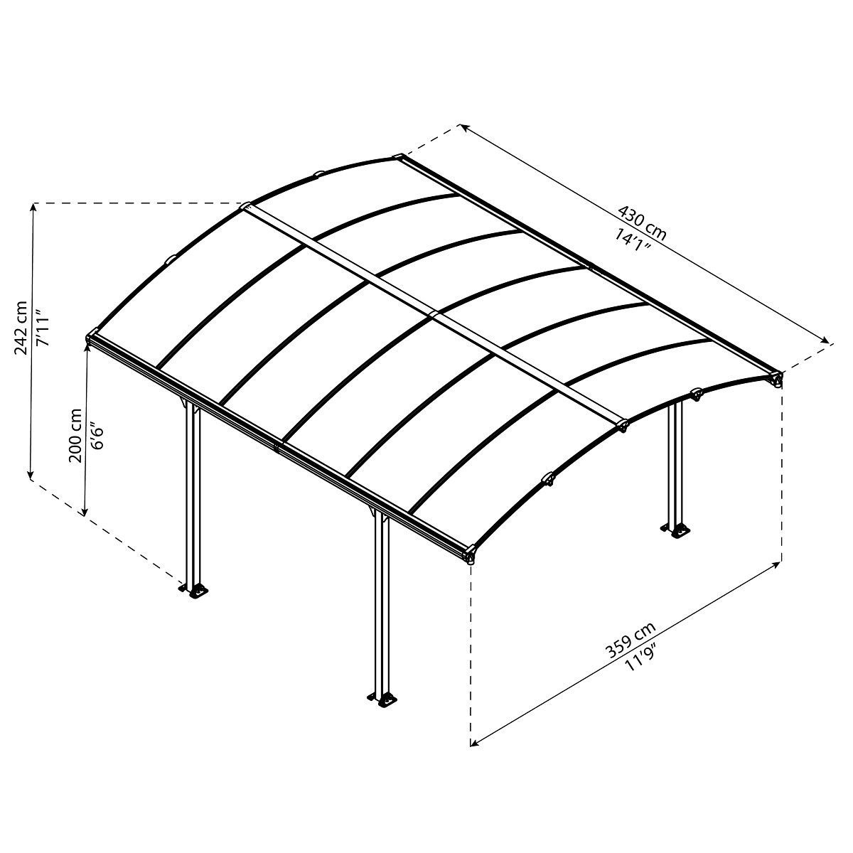 Carport aluminium Arcadia 6400 13,3 m² gris – Image 3
