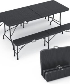 Ensemble Table Pliante et Bancs Pliables Camping 180cm HDPE Style Polyrotin