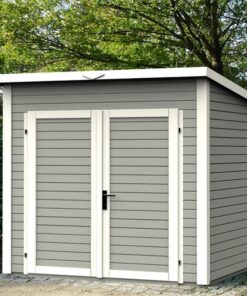 Abri de jardin 4,31m² Skur 4 + plancher traité peint gris Baltic