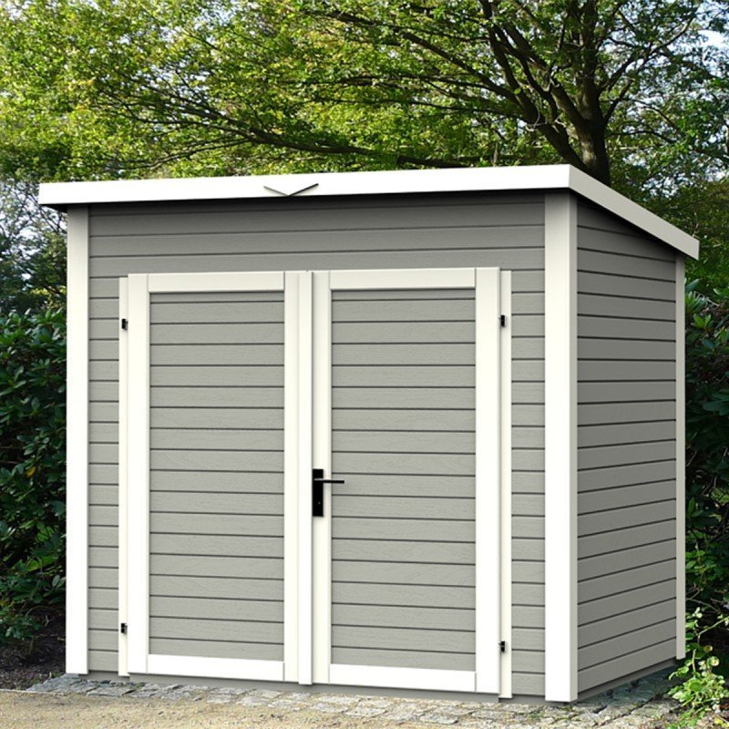 Abri de jardin 4,31m² Skur 4 + plancher traité peint gris Baltic