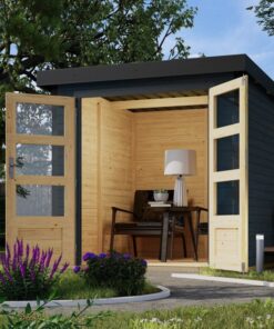 Abri de jardin en bois gris anthracite 19mm - acier gris anthracite - 4,45m² Jupiter C – Karibu