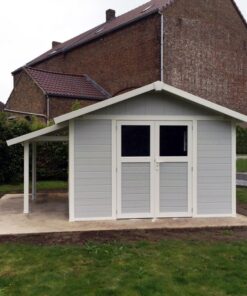 Abri de jardin en PVC 11,2m² DECO gris clair et blanc Grosfillex