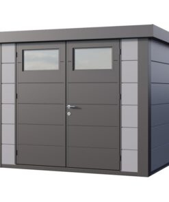 Abri Telluria en acier galvanisé gris clair 5,6m² avec double porte Eleganto 2721