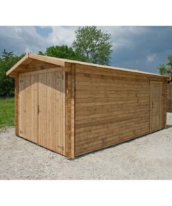 Garage en bois massif 40mm traité teinté marron Gardy Shelter