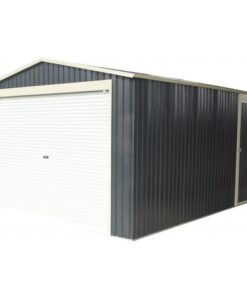 Garage métal anthracite 19,52m² porte enroulable + kit d’ancrage